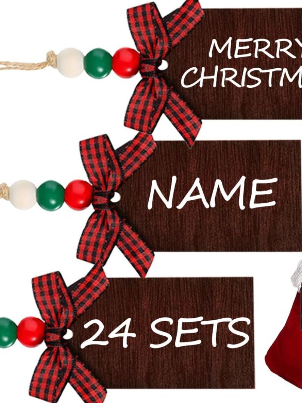 24 Sets Christmas Stocking Name Tags, Xmas Stocking Hanging Tag